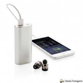 Ægte trådløs øretelefoner med 2.000 mAh powerbank