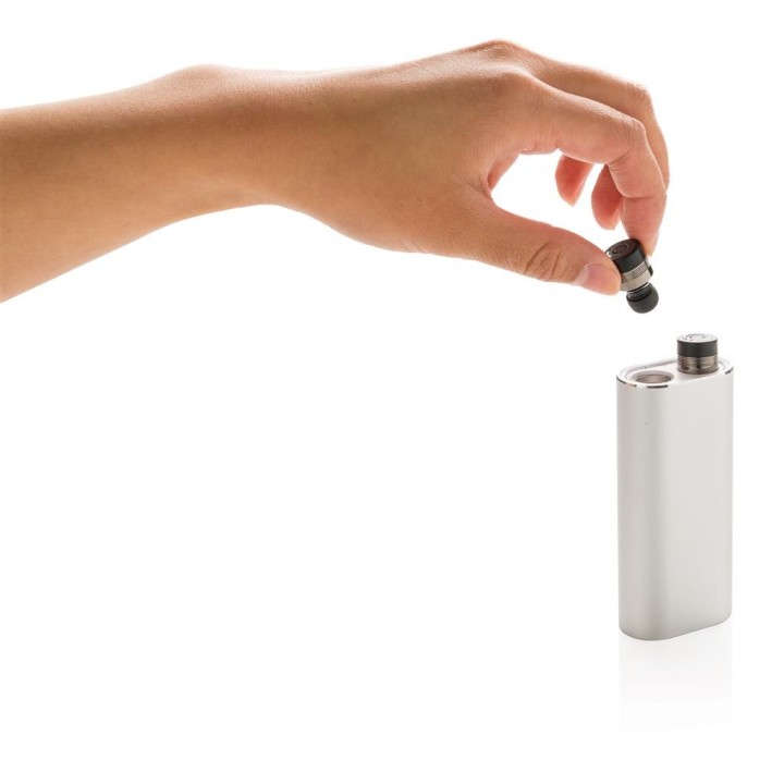 Ægte trådløs øretelefoner med 2.000 mAh powerbank, sølvfarve