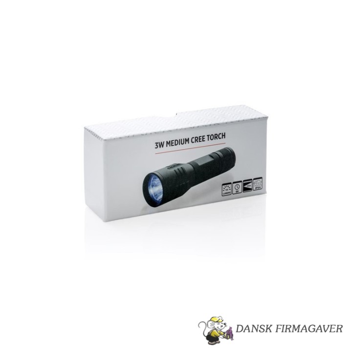 3W CREE lygte medium, sort