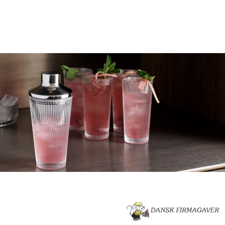 Stelton Pilastro cocktail shaker & 8 stk. long drink glas 0,3l