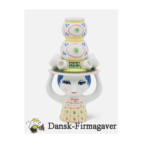 Dame med hat Lysestage H16 cm pink