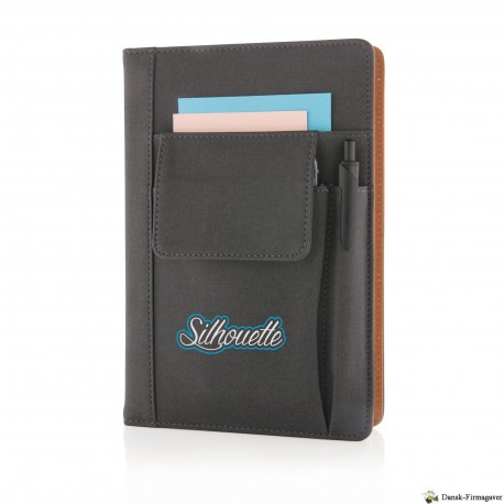 Notesbog med mobillomme