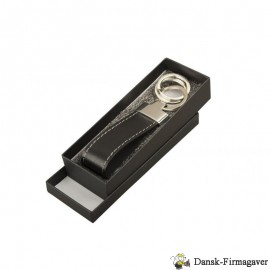 Nøglering i ægte læder med gaveæske, sort
