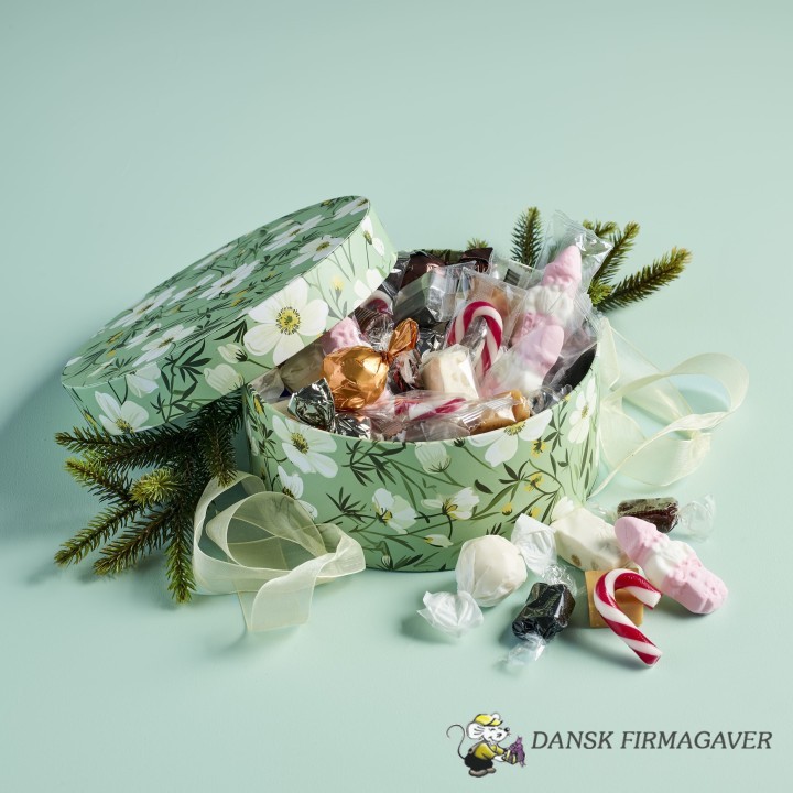 Hatteæske Grøn m. Blomster stor - Julemix 600 g.