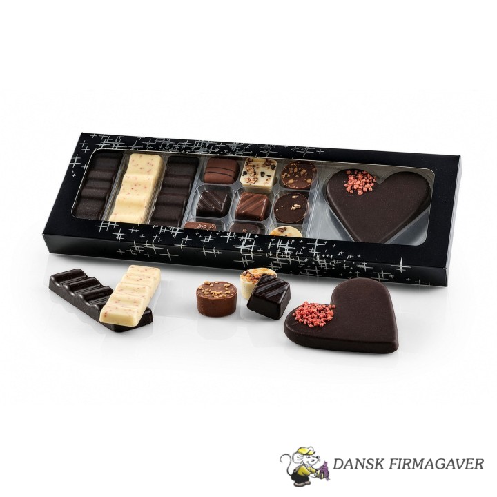 Sort/stjerner æske m/ chokolade, 210 g.