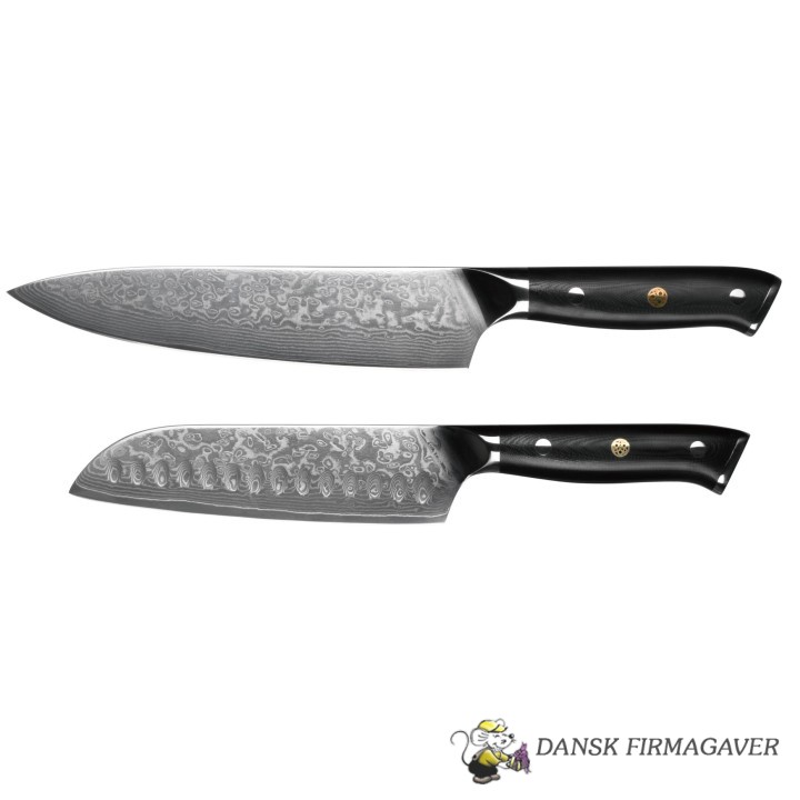 Koniseur - Kokkekniv, Santoku og Skærebræt, 67 lag Damascus stål