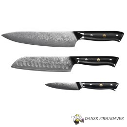 KONISEUR - Kokkekniv, Santoku og Urtekniv, 67 lag Damascus stål