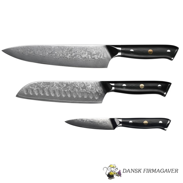 KONISEUR - Kokkekniv, Santoku og Urtekniv, 67 lag Damascus stål