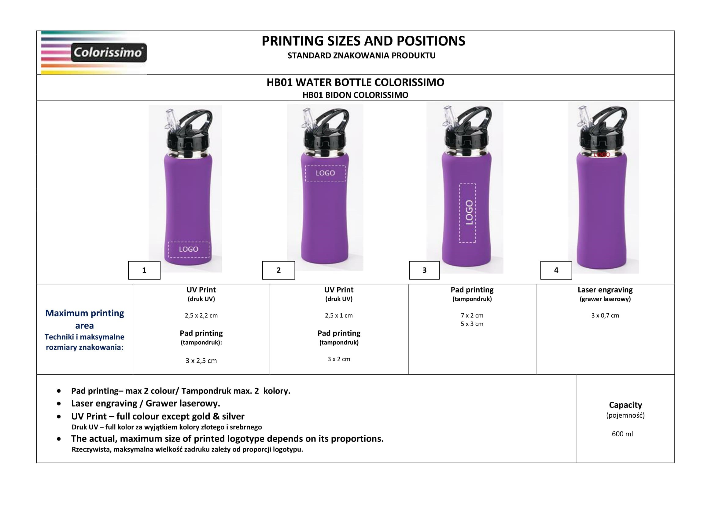 WATER BOTTLE 600 ml.