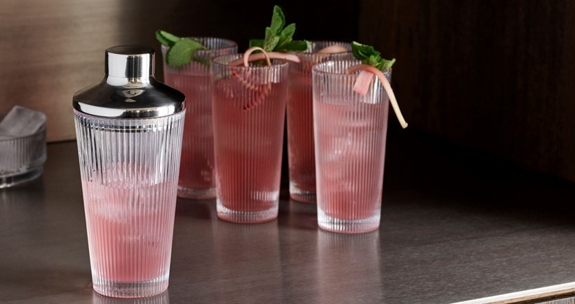 Stelton Pilastro cocktail shaker & 8 stk. long drink glas 0,3l