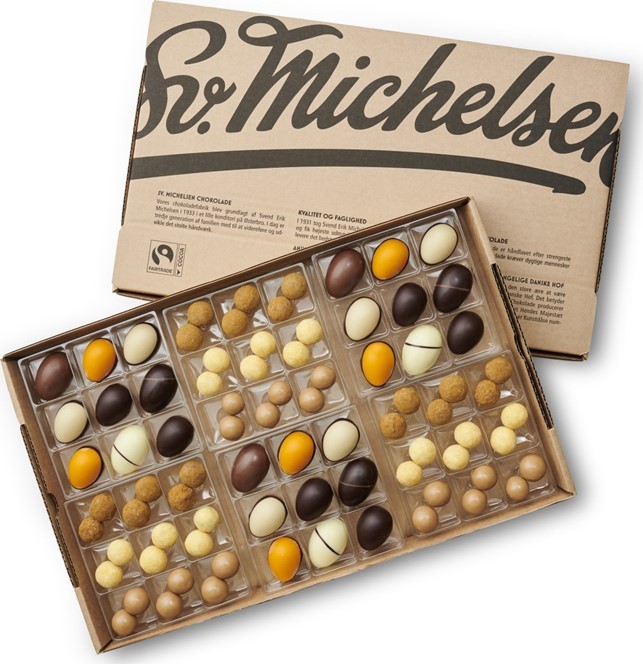 Æske med 36 fyldt chokolade fra Sv. Michelsen
