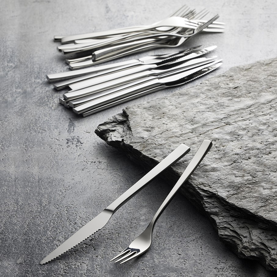 Gense Steakbestik/grillbestik 24 dele i mat/blank stål, Fuga