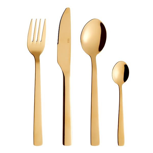 RAW - bestik 16 dele sæt guld/sort coated  4 x (kniv, ske, gaffel, kaffeske) gaveæske