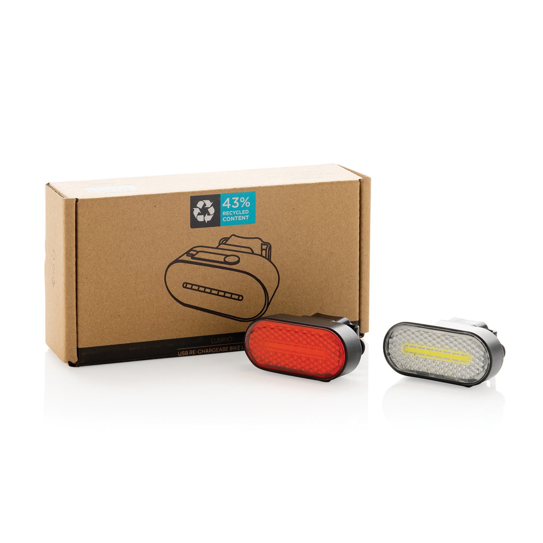 Lumino RCS genanvendt plast cykellygtesæt, USB genopladelig