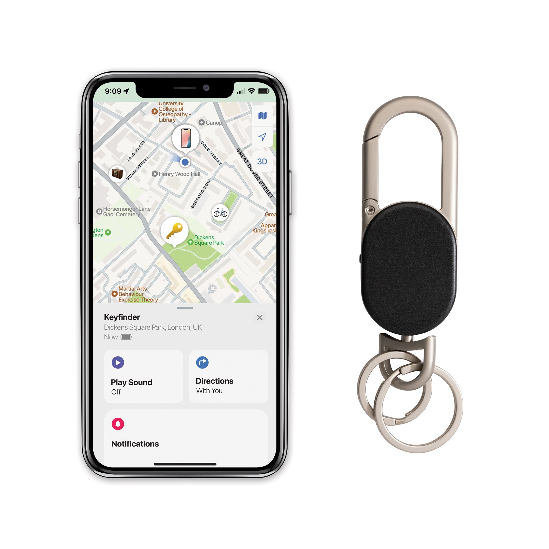 Keyfinder nøglering med global sporing og USB C