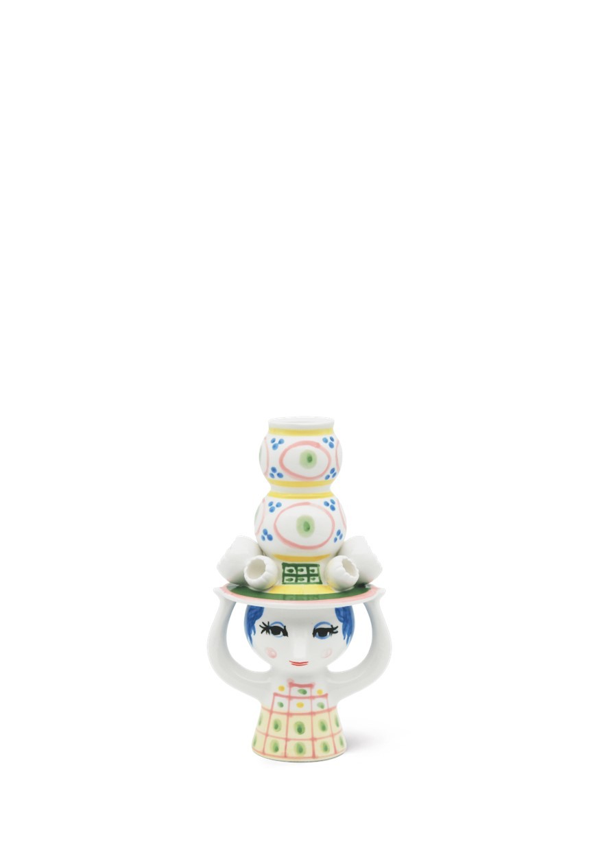 Dame med hat Lysestage H16 cm pink