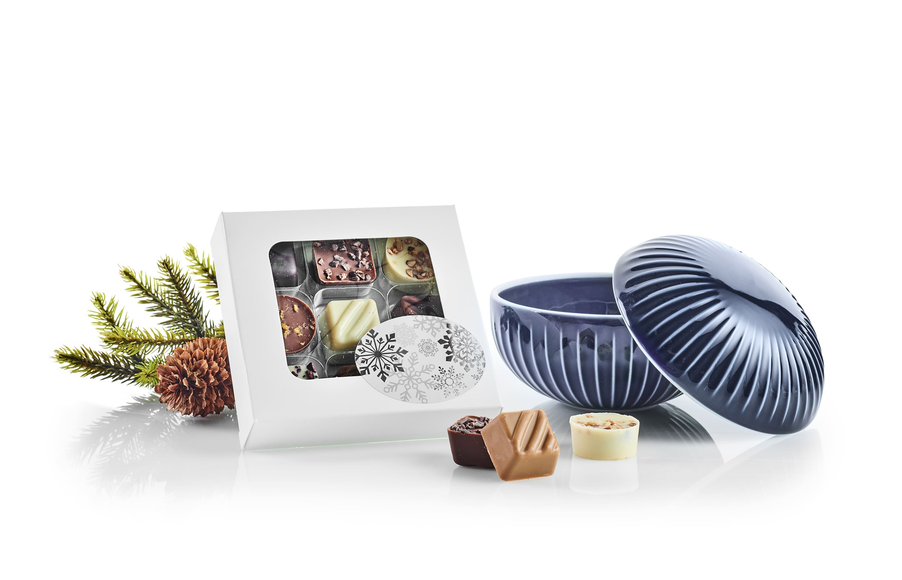 Bonbonniere m/chokolade - Blå eller Hvid