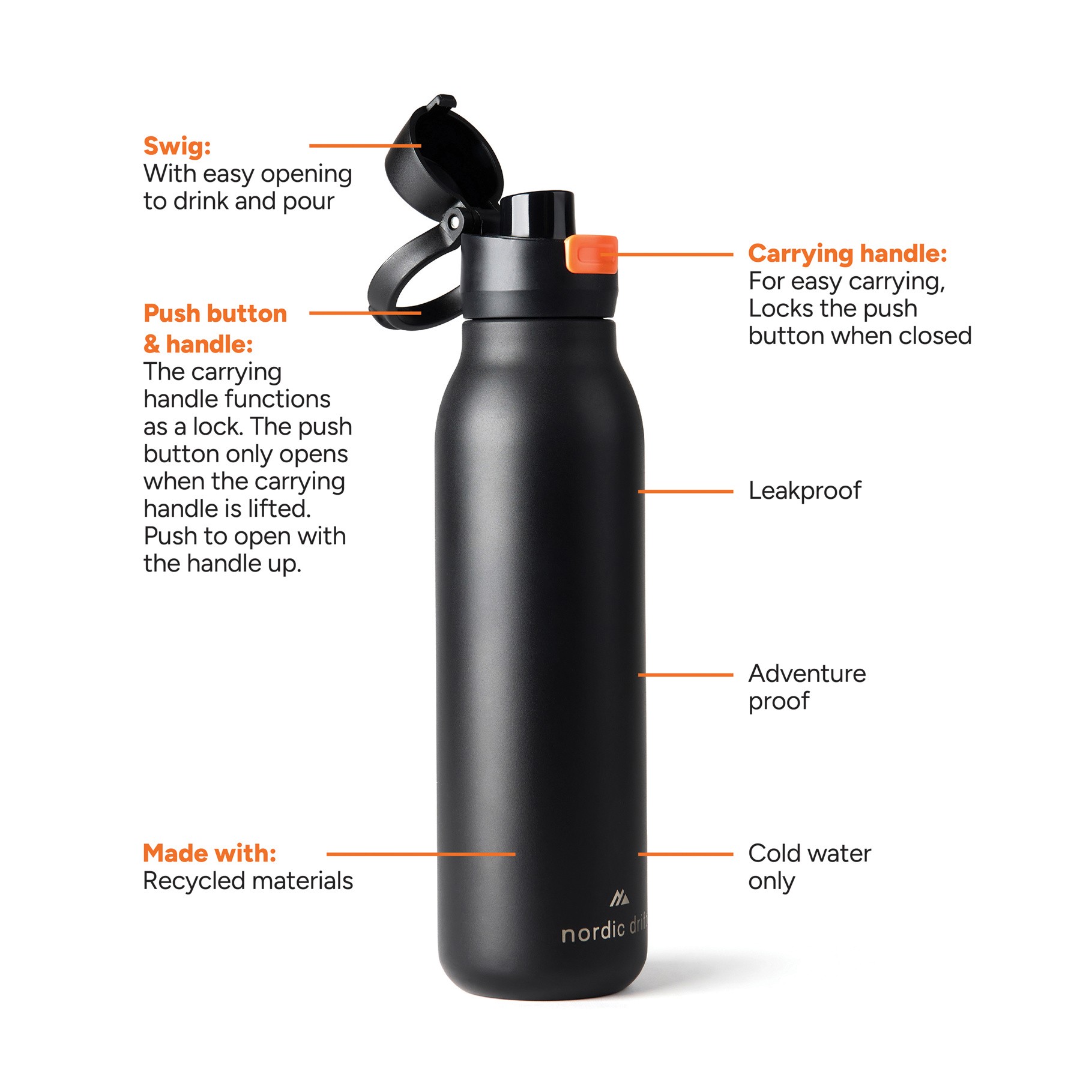 Vinga - Nordic Drift Trail RCS enkeltvægget vandflaske 750 ml
