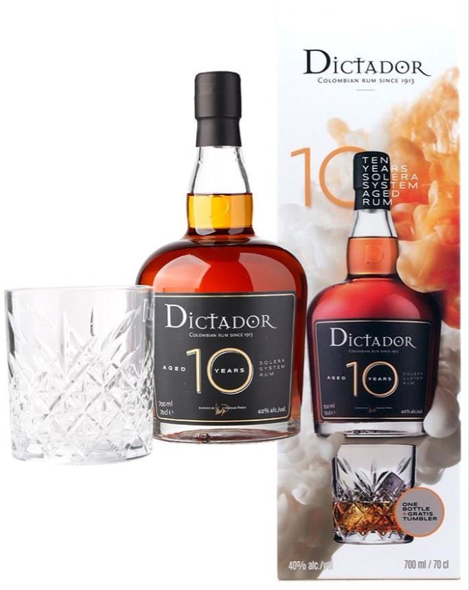 Dictador 10 år Gavesæt med 1 glas Solera Ultra Premium Reserve Colombia Rom 70 cl 40%