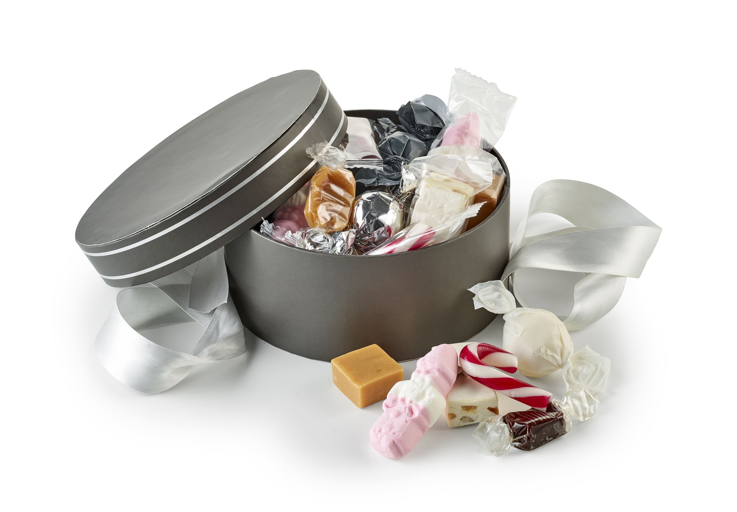 Hatteæske Grå m. Sølvkant - Julemix 300 g.