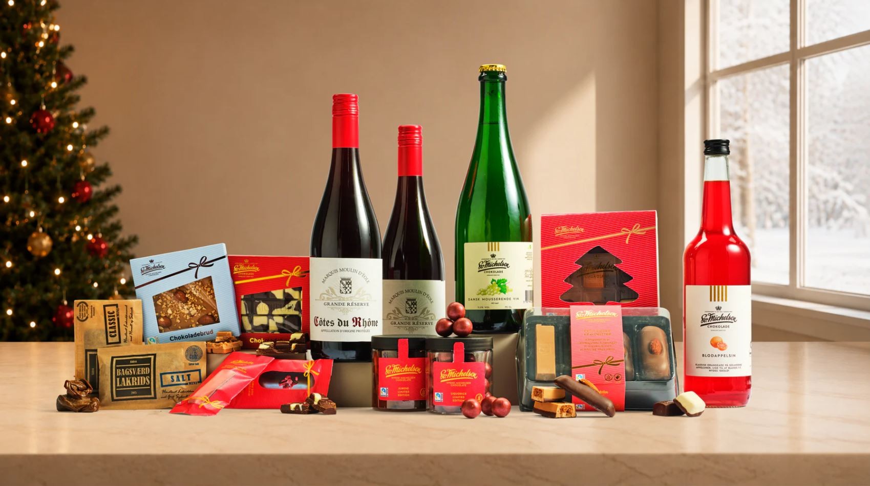 Kæmpe gavekuffert med Fairtrade chokolade, vin & saft