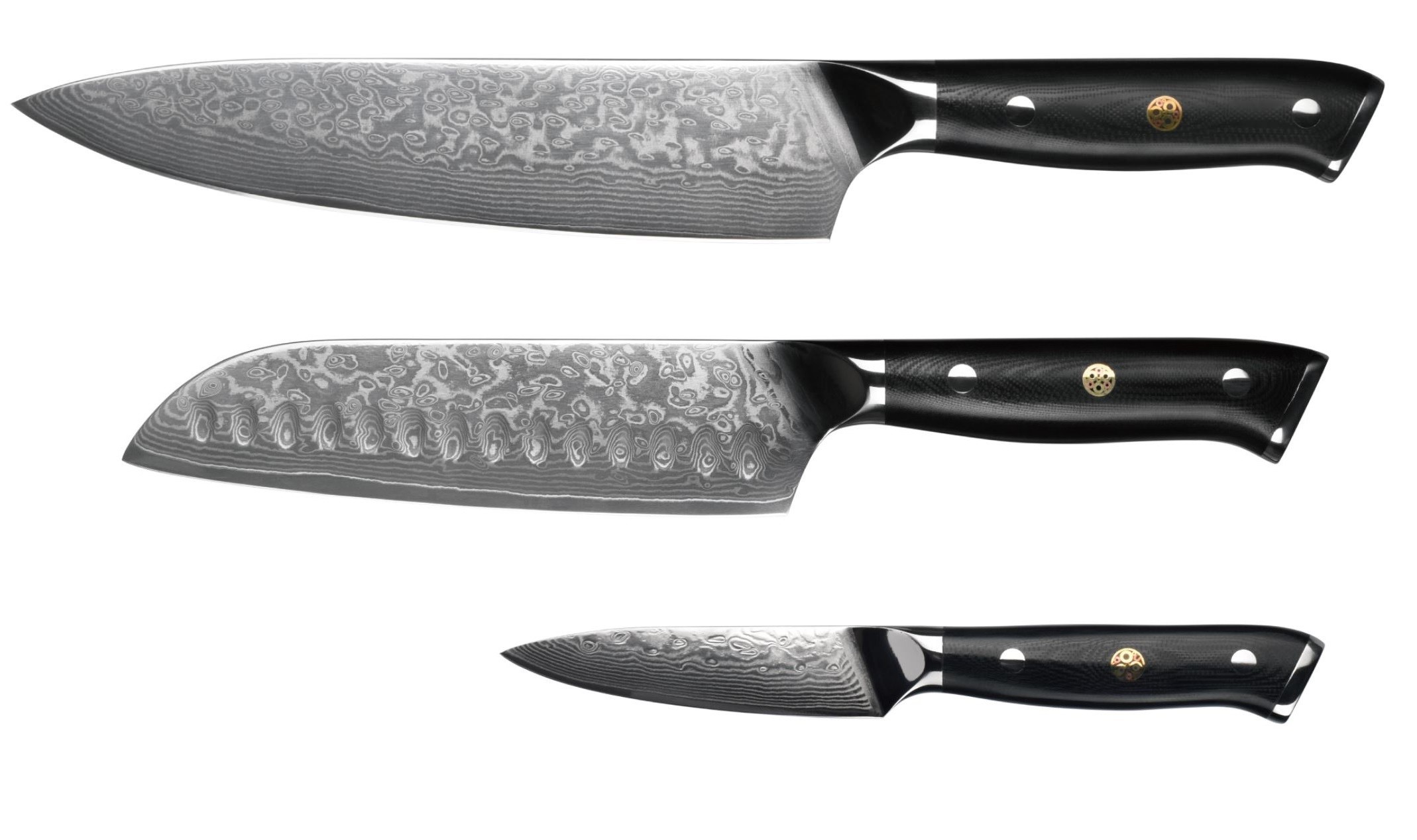 KONISEUR - Kokkekniv, Santoku og Urtekniv, 67 lag Damascus stål